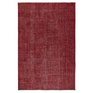 Vintage Turkish Wool Rug. Overdyed Red, Handmade Area Rug for Modern Interiors