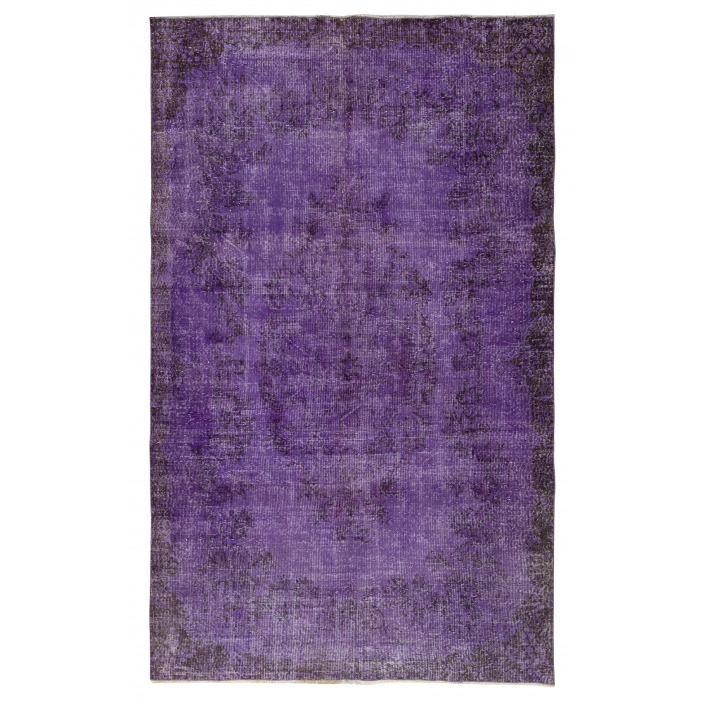 Vintage Handmade Turkish Wool Area Rug Overdyed in Purple for Modern Interiors Vintage Handmade Turkish Wool Area Rug Overdyed in Purple for Modern Interiors