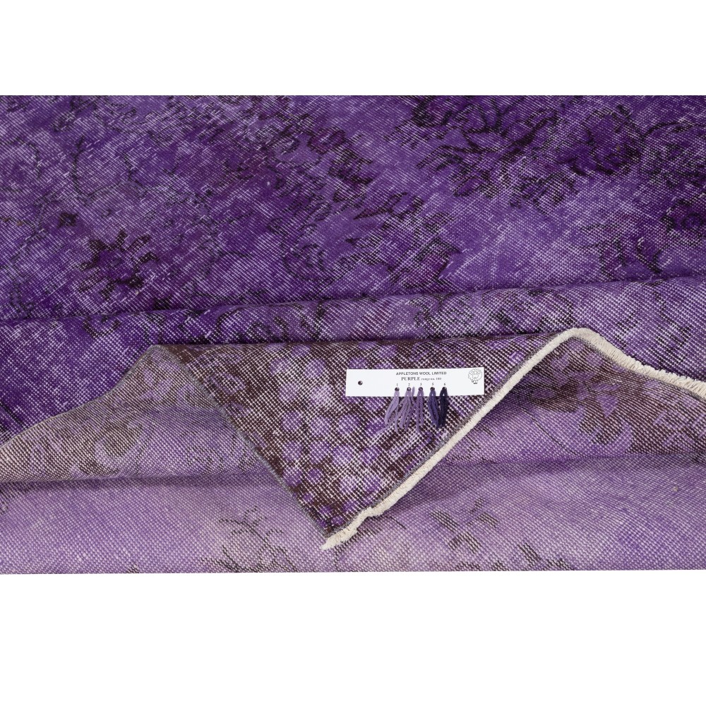 Vintage Handmade Turkish Wool Area Rug Overdyed in Purple for Modern Interiors Vintage Handmade Turkish Wool Area Rug Overdyed in Purple for Modern Interiors