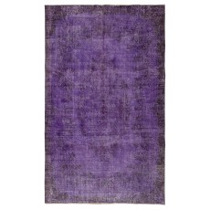 Vintage Handmade Turkish Wool Area Rug Overdyed in Purple for Modern Interiors