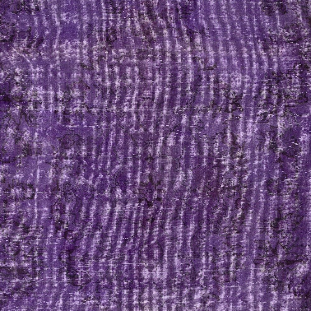 Vintage Handmade Turkish Wool Area Rug Overdyed in Purple for Modern Interiors Vintage Handmade Turkish Wool Area Rug Overdyed in Purple for Modern Interiors