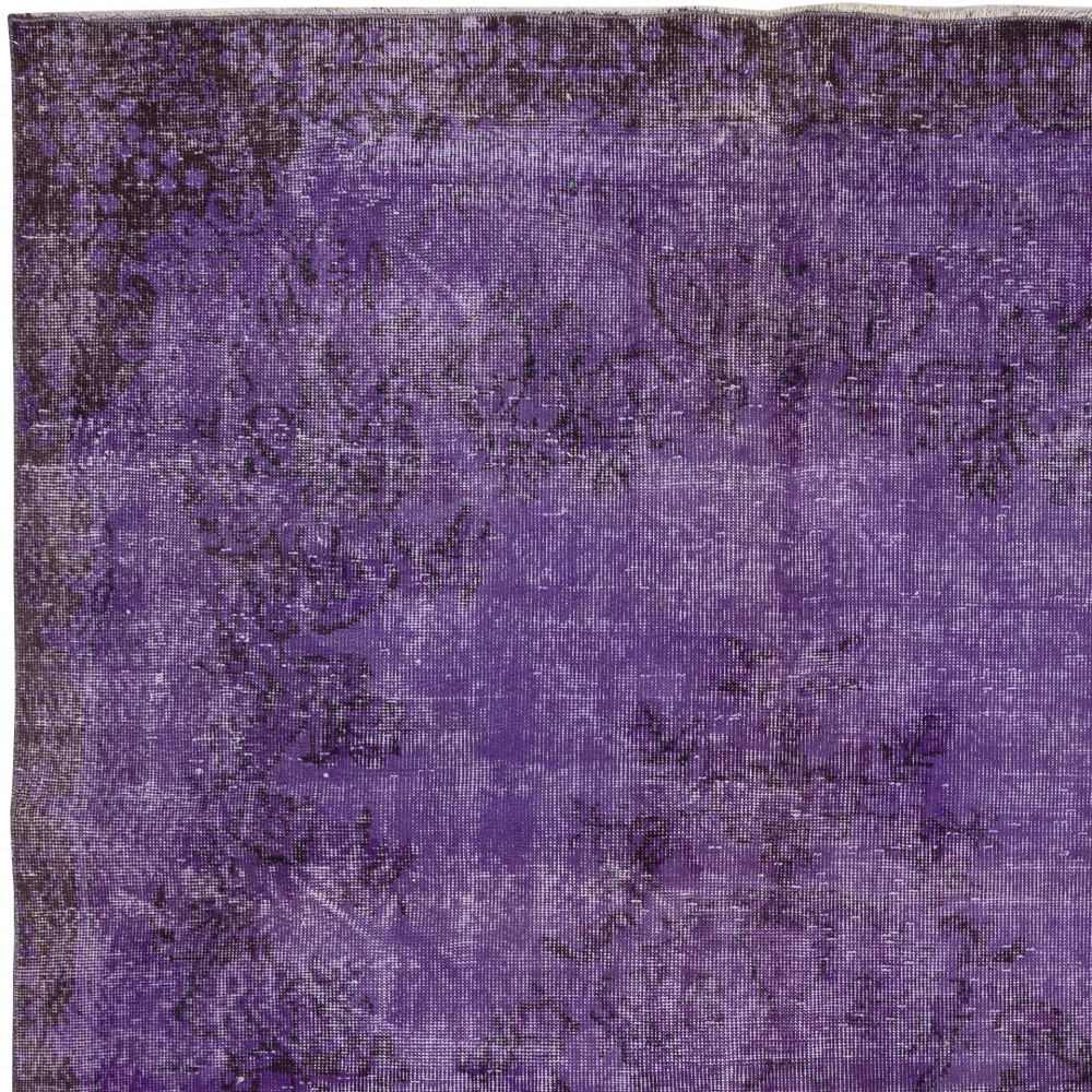Vintage Handmade Turkish Wool Area Rug Overdyed in Purple for Modern Interiors Vintage Handmade Turkish Wool Area Rug Overdyed in Purple for Modern Interiors