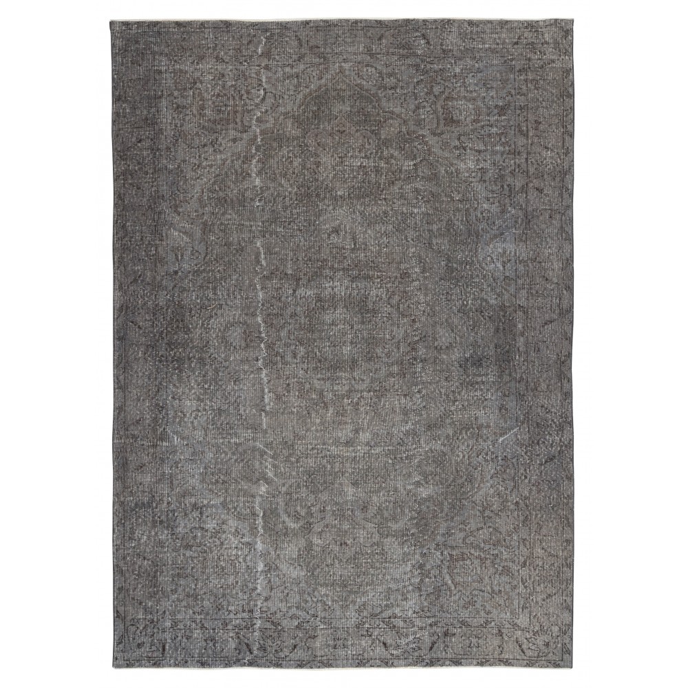 Hand-Knotted Vintage Gray Wool Rug. Turkish Overdyed Area Rug for Modern and Classic Homes