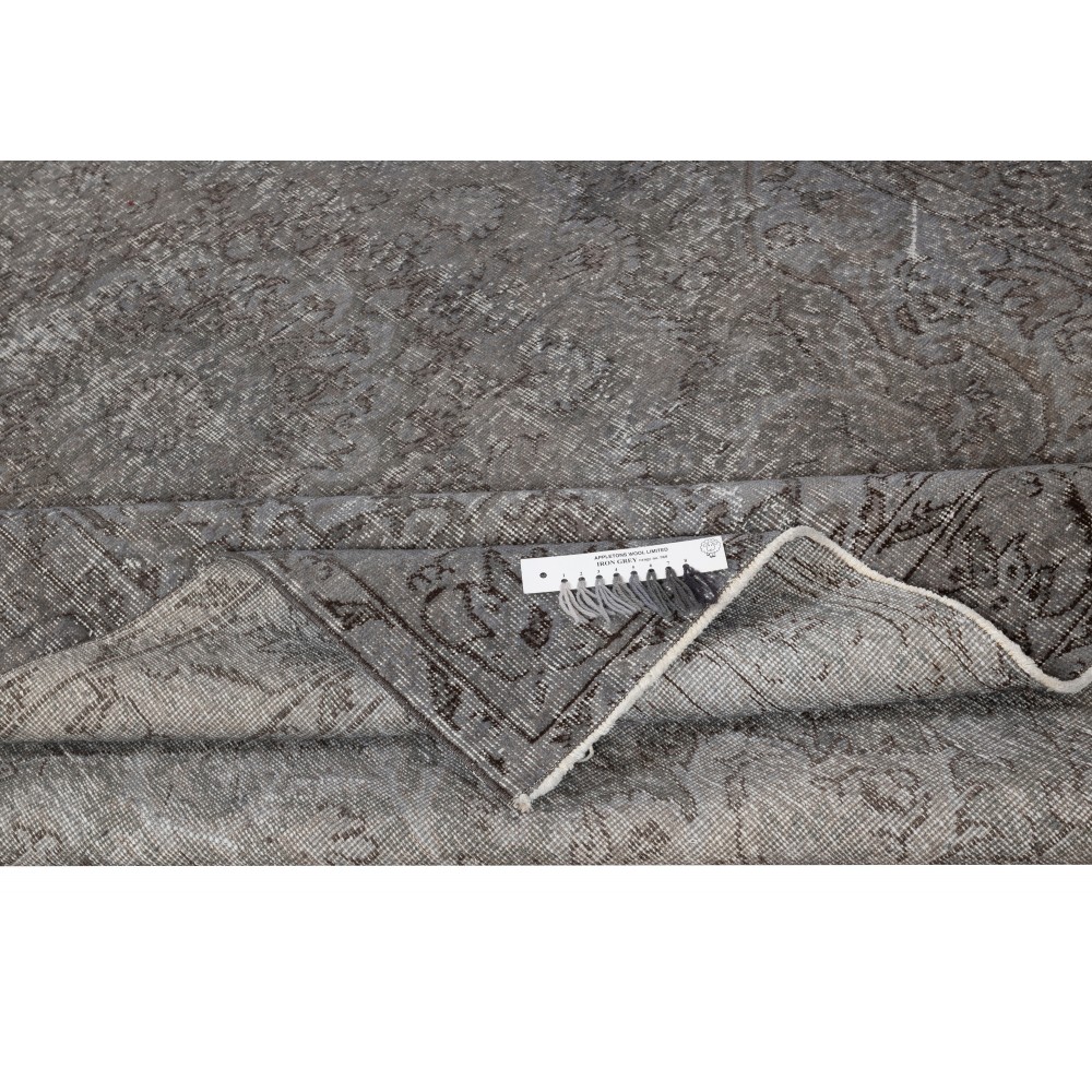 Hand-Knotted Vintage Gray Wool Rug. Turkish Overdyed Area Rug for Modern and Classic Homes