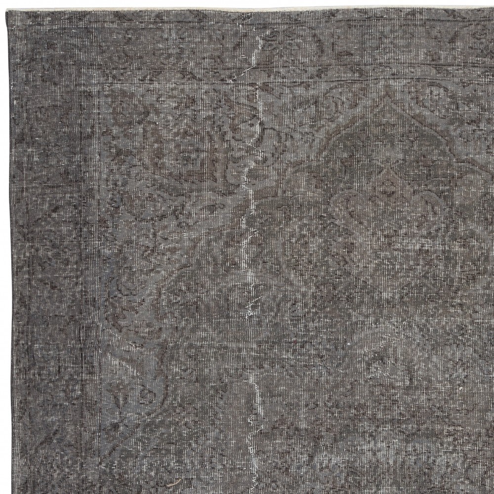 Hand-Knotted Vintage Gray Wool Rug. Turkish Overdyed Area Rug for Modern and Classic Homes