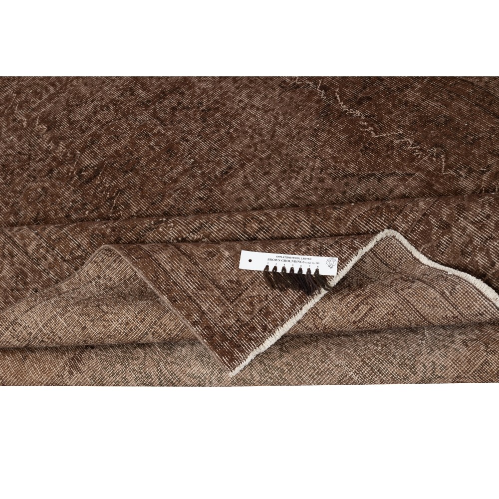 Hand-knotted Vintage Turkish Wool Area Rug Overdyed in Brown color for Modern Interiors