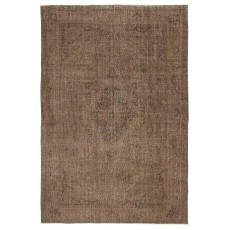 Vintage Wool Area Rug Overdyed in Brown for Modern Interiors. Handmade in Turkey