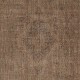 Vintage Wool Area Rug Overdyed in Brown for Modern Interiors. Handmade in Turkey