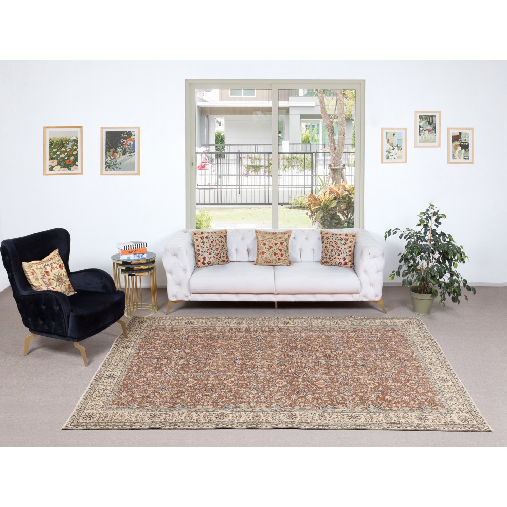 Vintage Handmade Turkish Red Wool Area Rug with Floral Design for Home and Office Decor Vintage Handmade Turkish Red Wool Area Rug with Floral Design for Home and Office Decor