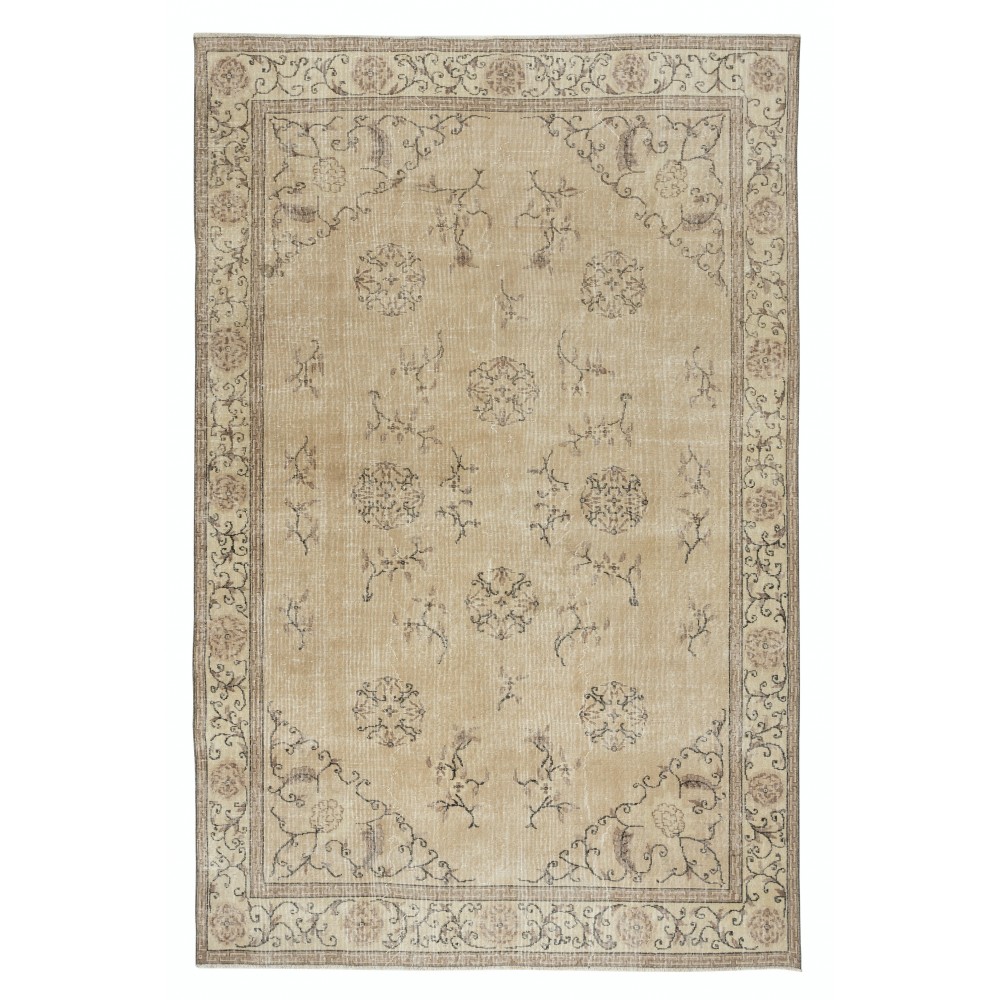 Vintage Turkish Beige Area Rug. Hand-Knotted Wool Carpet with Chinese Art Deco Vintage Turkish Beige Area Rug. Hand-Knotted Wool Carpet with Chinese Art Deco