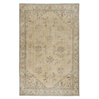Vintage Turkish Beige Area Rug. Hand-Knotted Wool Carpet with Chinese Art Deco