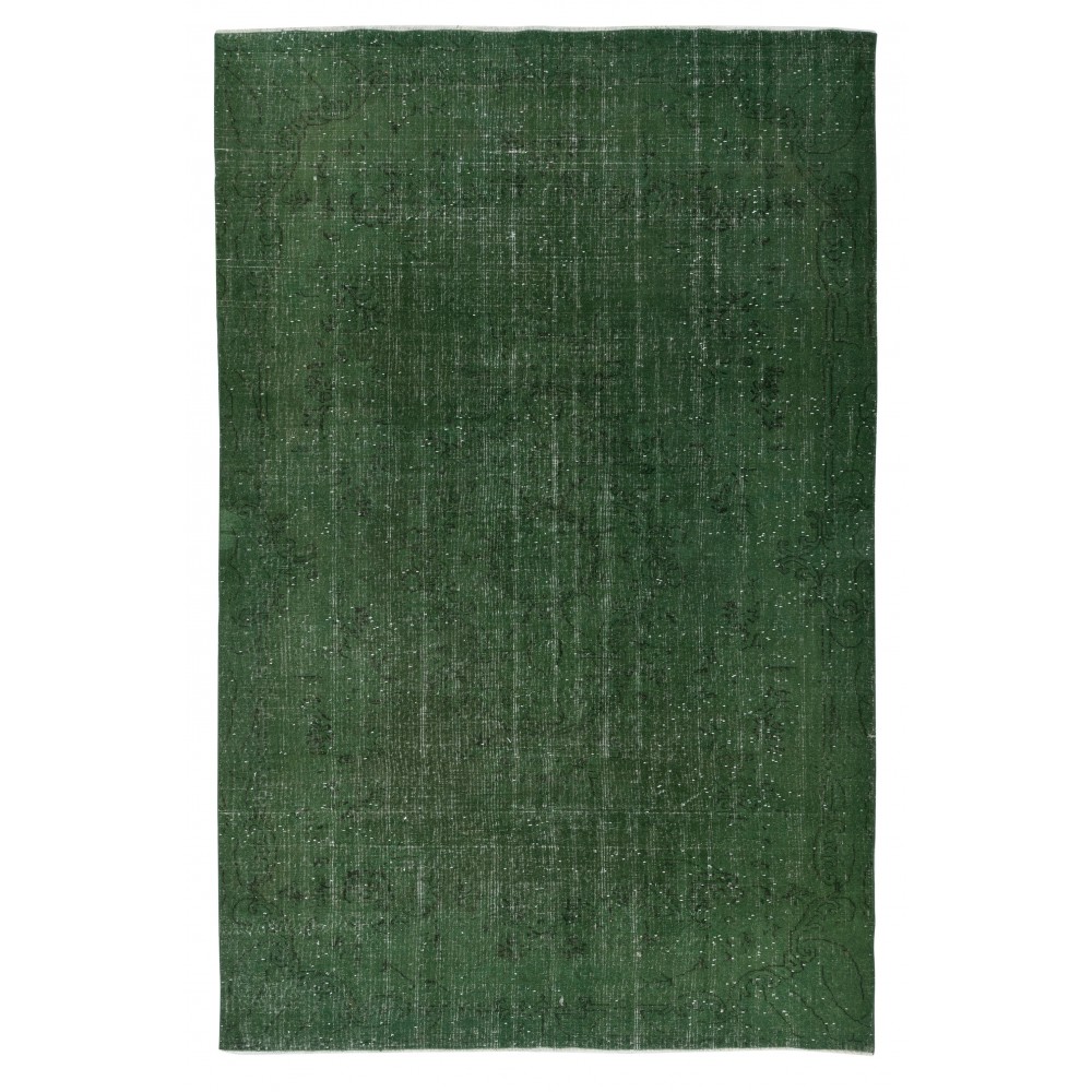 Handmade Turkish Wool Area Rug. Vintage Overdyed Green Rug for Modern Home Handmade Turkish Wool Area Rug. Vintage Overdyed Green Rug for Modern Home