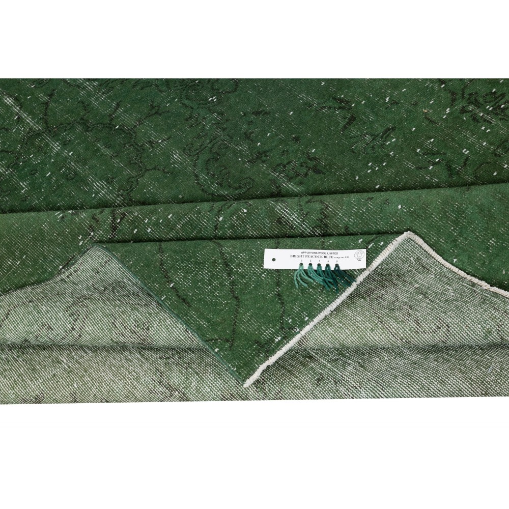 Handmade Turkish Wool Area Rug. Vintage Overdyed Green Rug for Modern Home Handmade Turkish Wool Area Rug. Vintage Overdyed Green Rug for Modern Home
