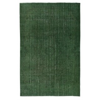 Handmade Turkish Wool Area Rug. Vintage Overdyed Green Rug for Modern Home