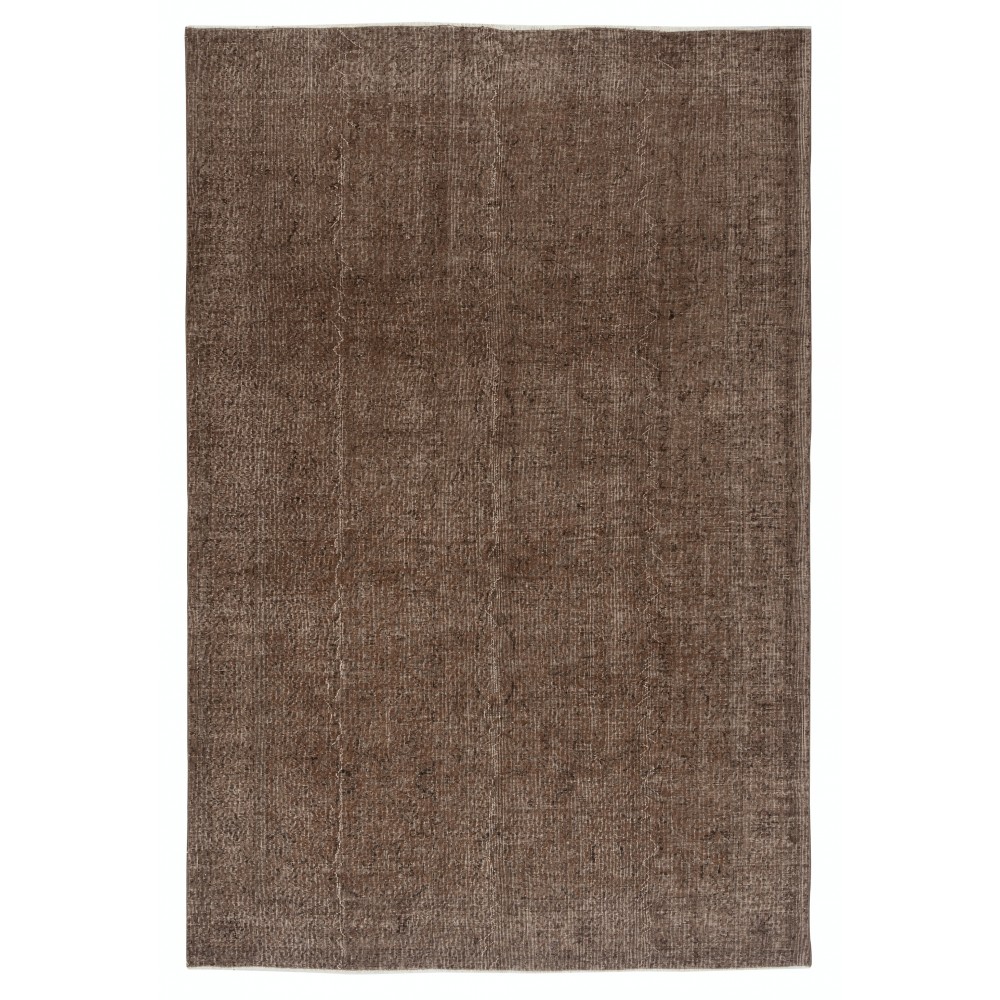 Hand-knotted Vintage Turkish Wool Area Rug Overdyed in Brown for Modern Interiors