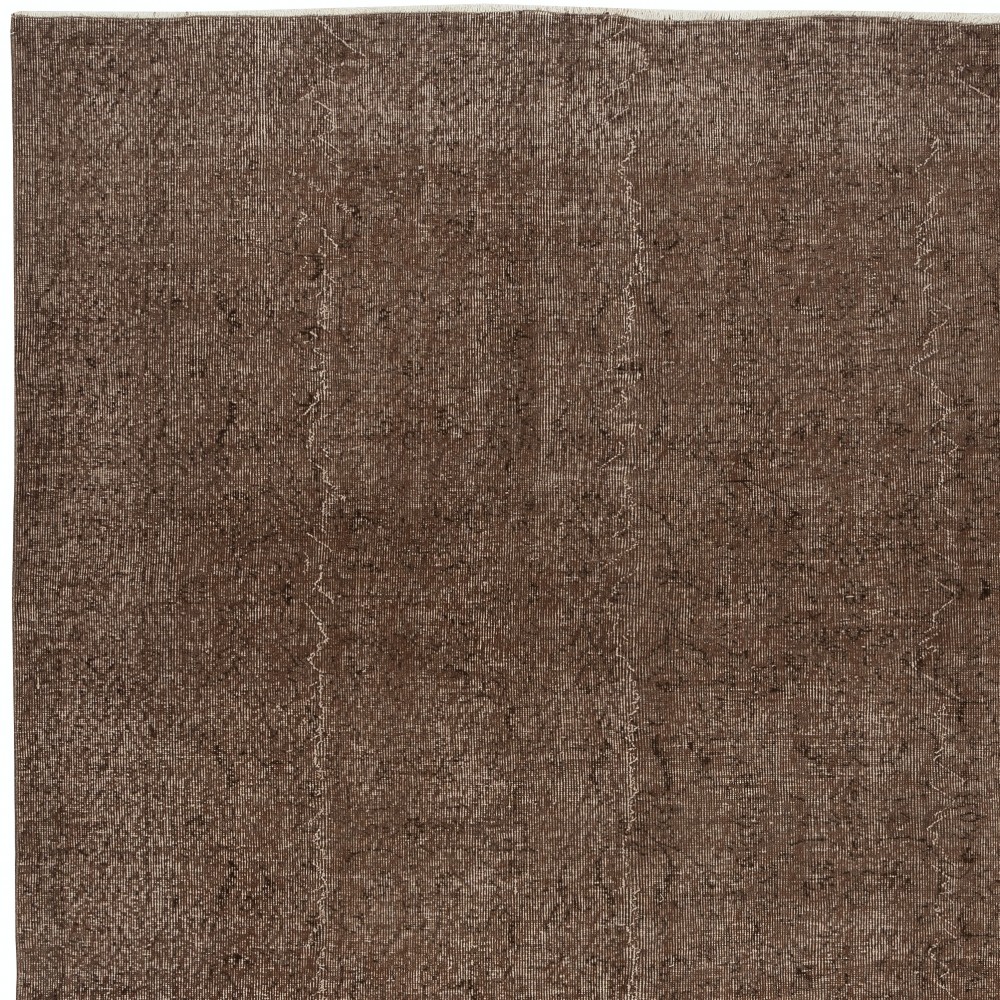 Hand-knotted Vintage Turkish Wool Area Rug Overdyed in Brown for Modern Interiors