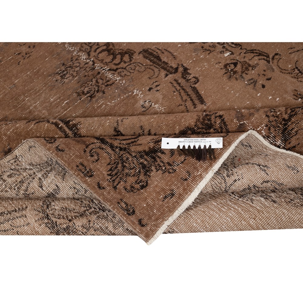 Handmade Turkish Wool Area Rug. Vintage Overdyed Brown Rug for Modern Home