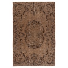 Handmade Turkish Wool Area Rug. Vintage Overdyed Brown Rug for Modern Home