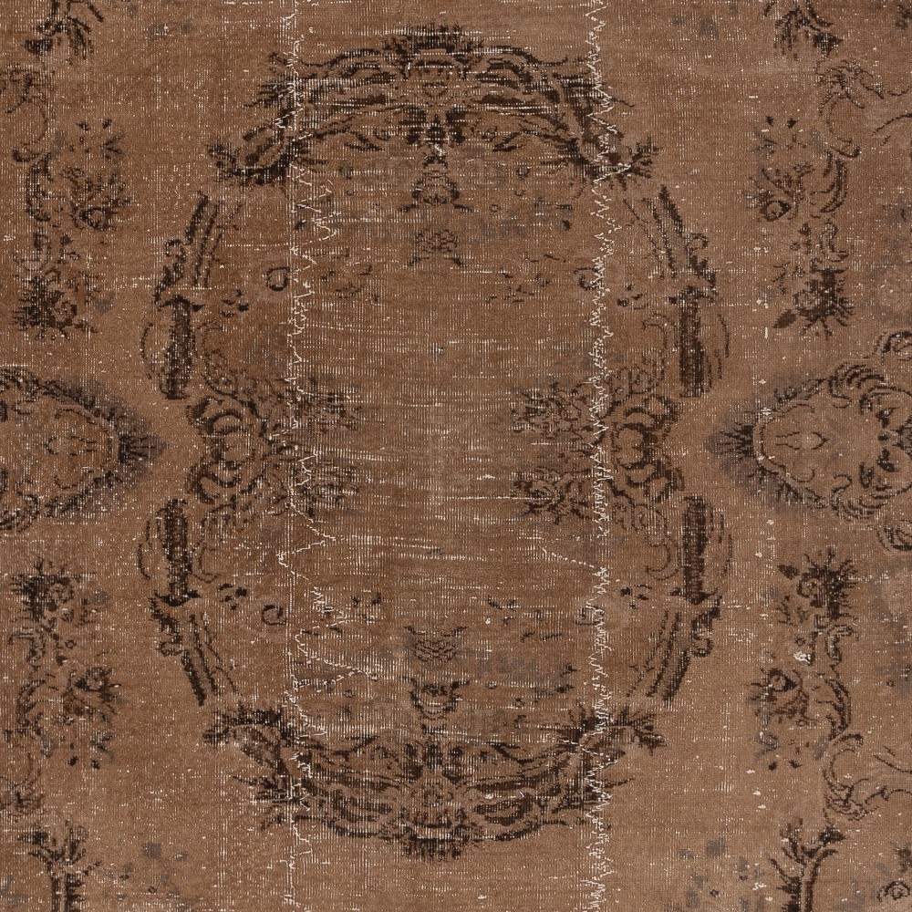 Handmade Turkish Wool Area Rug. Vintage Overdyed Brown Rug for Modern Home