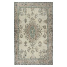Vintage Floral Wool Rug | Beige Turkish Carpet for Country Style Decoration