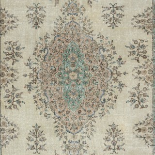 Vintage Floral Wool Rug | Beige Turkish Carpet for Country Style Decoration