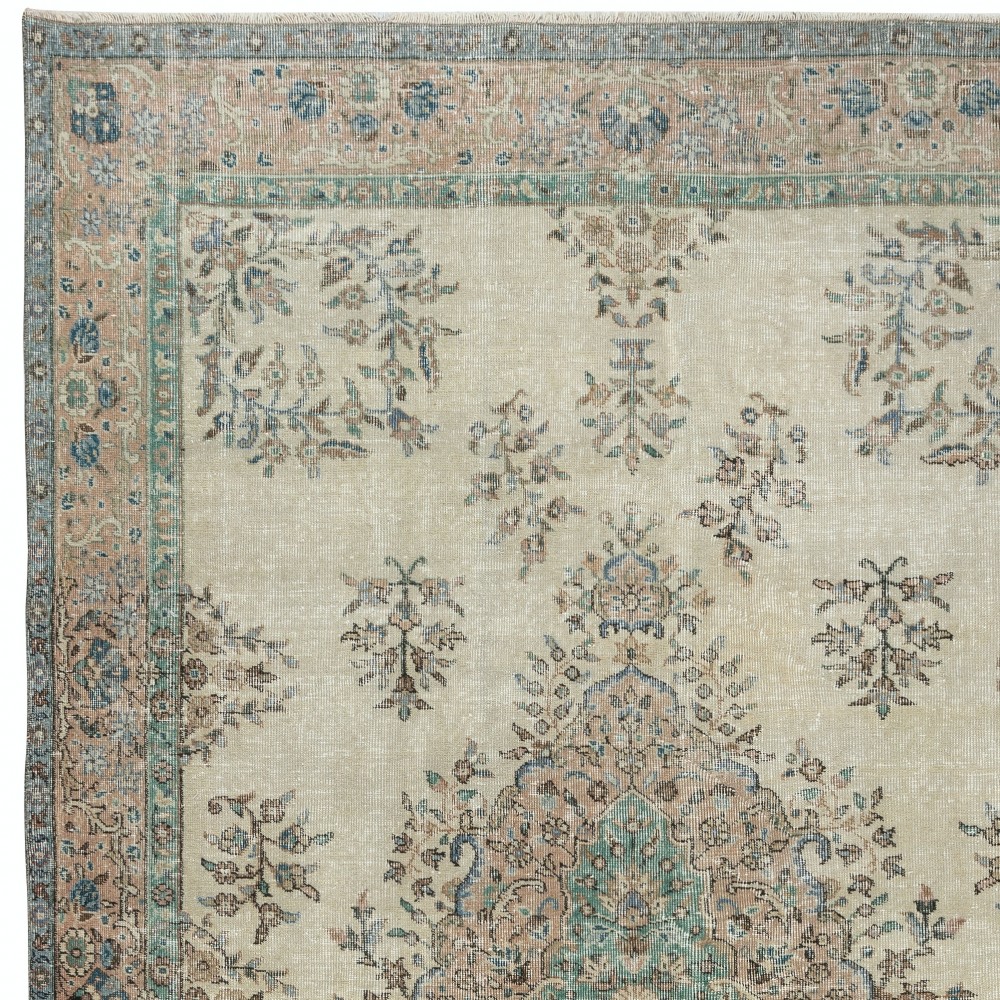 Vintage Floral Wool Rug | Beige Turkish Carpet for Country Style Decoration Vintage Floral Wool Rug | Beige Turkish Carpet for Country Style Decoration