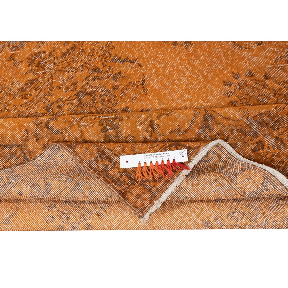 Modern Orange Turkish Rug for Bedroom. Vintage Handmade Wool Area Rug for Living Room