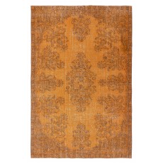 Modern Orange Turkish Rug for Bedroom. Vintage Handmade Wool Area Rug for Living Room