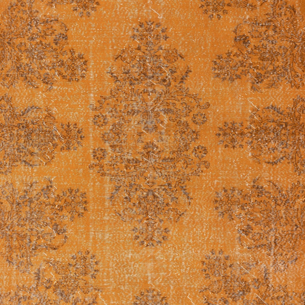Modern Orange Turkish Rug for Bedroom. Vintage Handmade Wool Area Rug for Living Room
