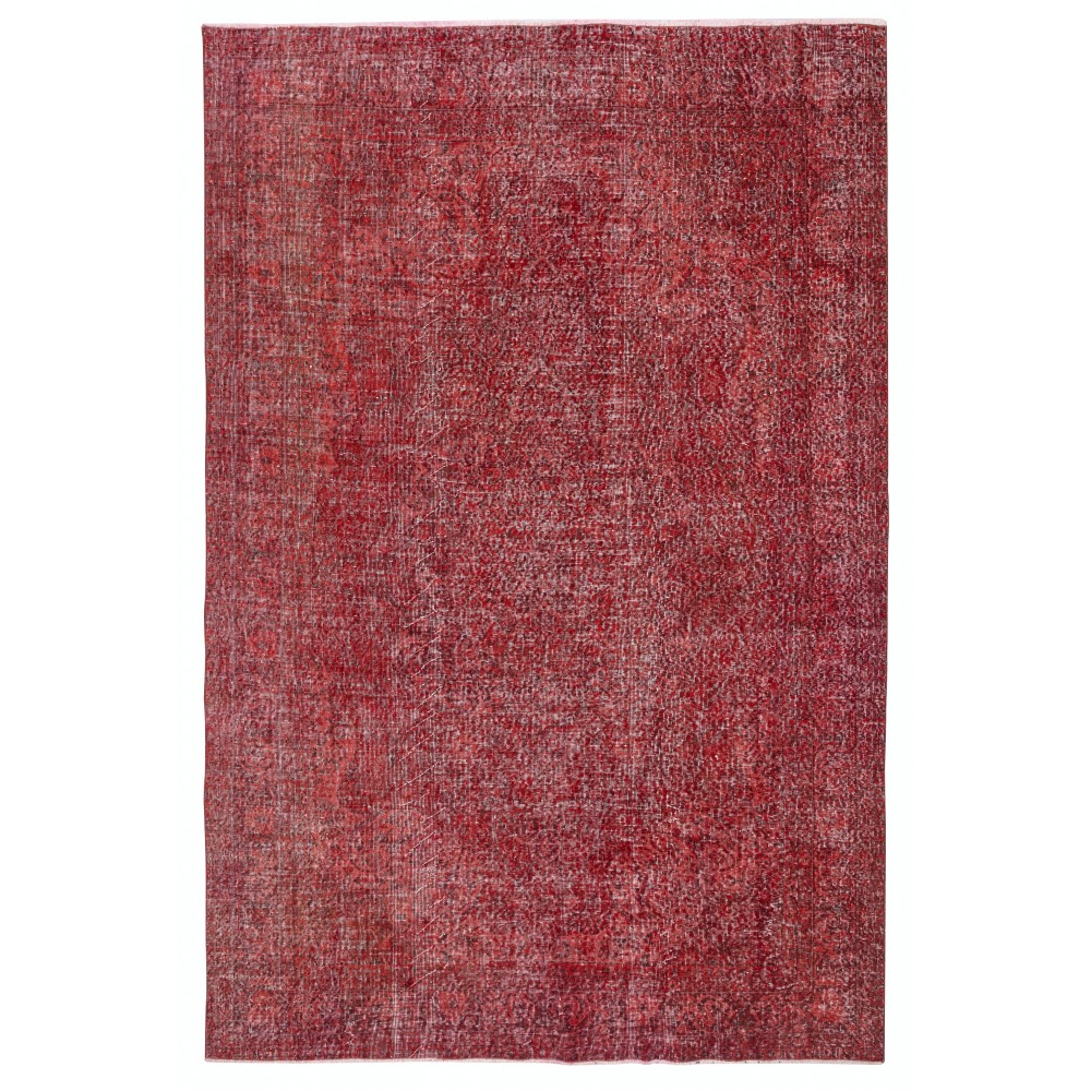 Vintage Handmade Turkish Wool Area Rug Overdyed in Red for Modern Home and Office Vintage Handmade Turkish Wool Area Rug Overdyed in Red for Modern Home and Office