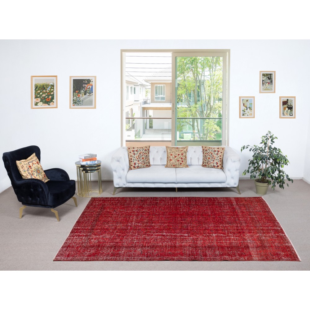 Vintage Turkish Wool Rug. Overdyed Red, Handmade Area Rug for Modern Interiors Vintage Turkish Wool Rug. Overdyed Red, Handmade Area Rug for Modern Interiors
