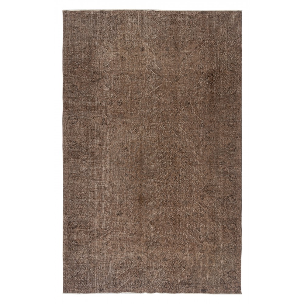 Vintage Handmade Wool Rug. Brown Turkish Area Rug for Modern Home and office