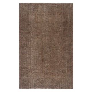 Vintage Handmade Wool Rug. Brown Turkish Area Rug for Modern Home and office