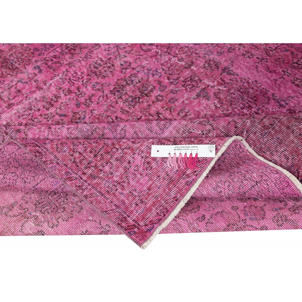 Vintage Handmade Turkish Wool Area Rug Redyed in Pink for Modern Interiors