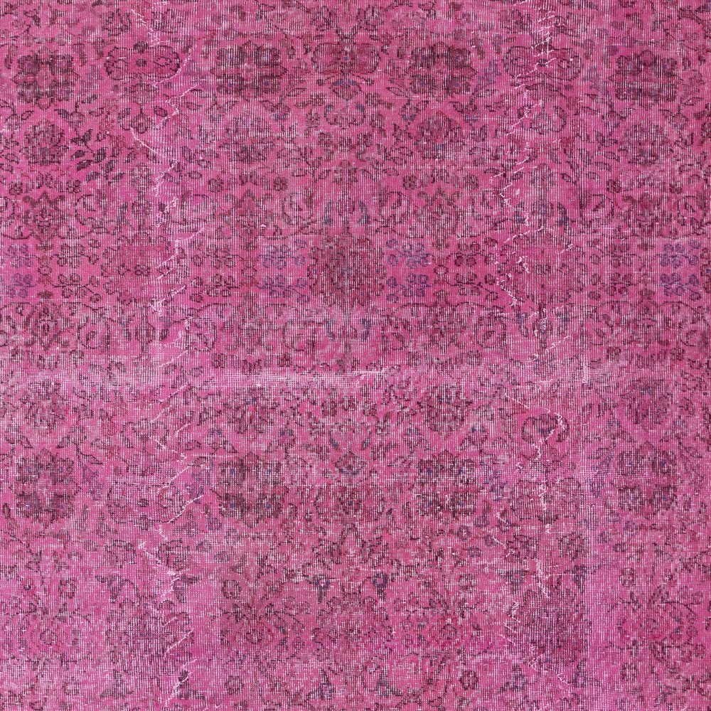 Vintage Handmade Turkish Wool Area Rug Redyed in Pink for Modern Interiors