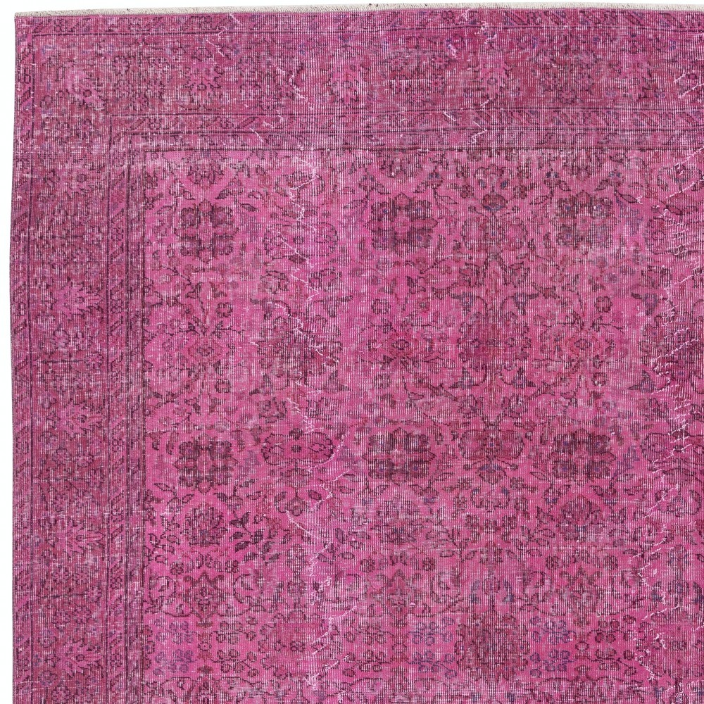 Vintage Handmade Turkish Wool Area Rug Redyed in Pink for Modern Interiors