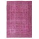 Vintage Handmade Turkish Wool Area Rug Redyed in Pink for Modern Interiors