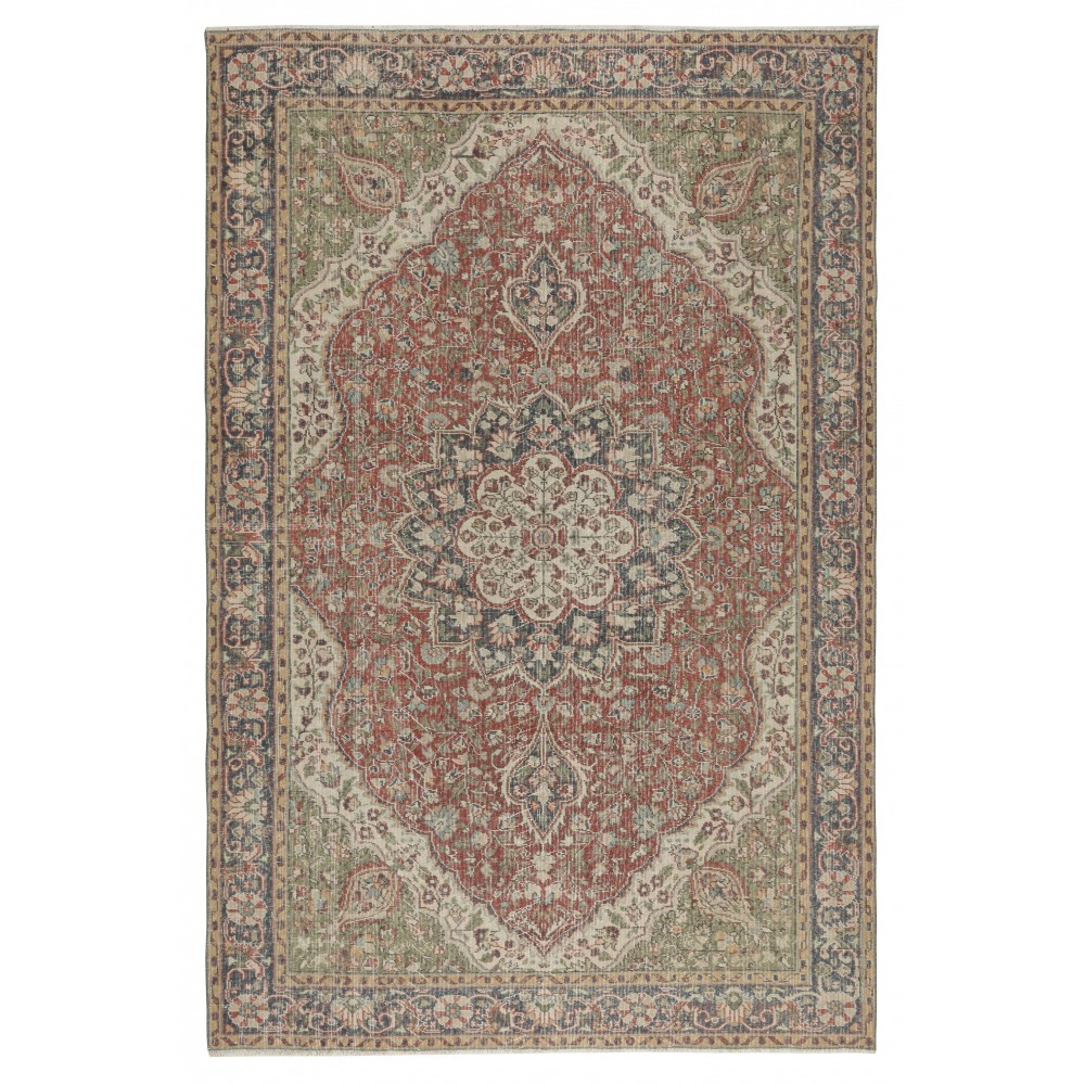 Vintage Turkish Red Area Rug for Living Room Decor. Hand-knotted Wool Carpet with Medallion Design