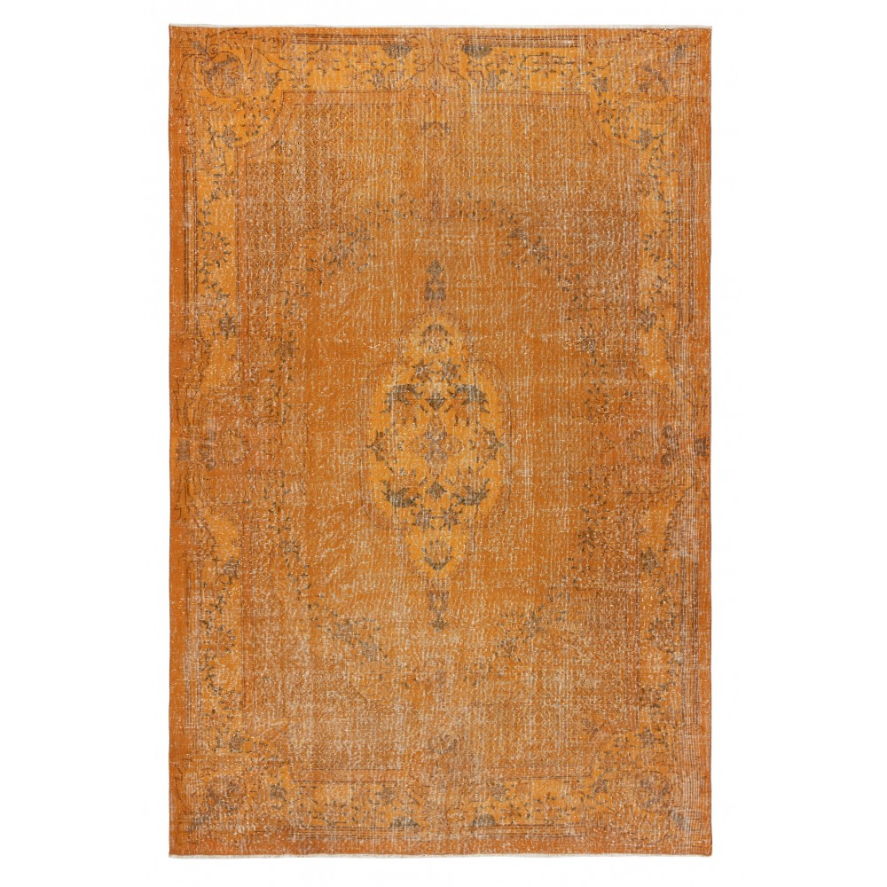 Orange Overdyed Handmade Wool Rug. Vintage Turkish Area Rug for Living Room Orange Overdyed Handmade Wool Rug. Vintage Turkish Area Rug for Living Room