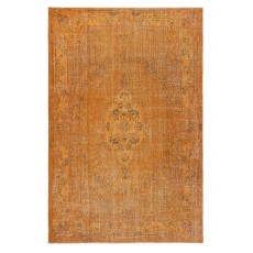 Orange Overdyed Handmade Wool Rug. Vintage Turkish Area Rug for Living Room