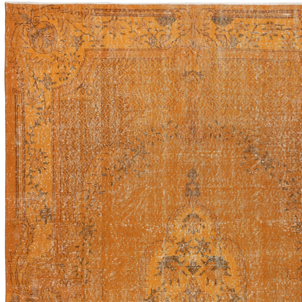 Orange Overdyed Handmade Wool Rug. Vintage Turkish Area Rug for Living Room Orange Overdyed Handmade Wool Rug. Vintage Turkish Area Rug for Living Room