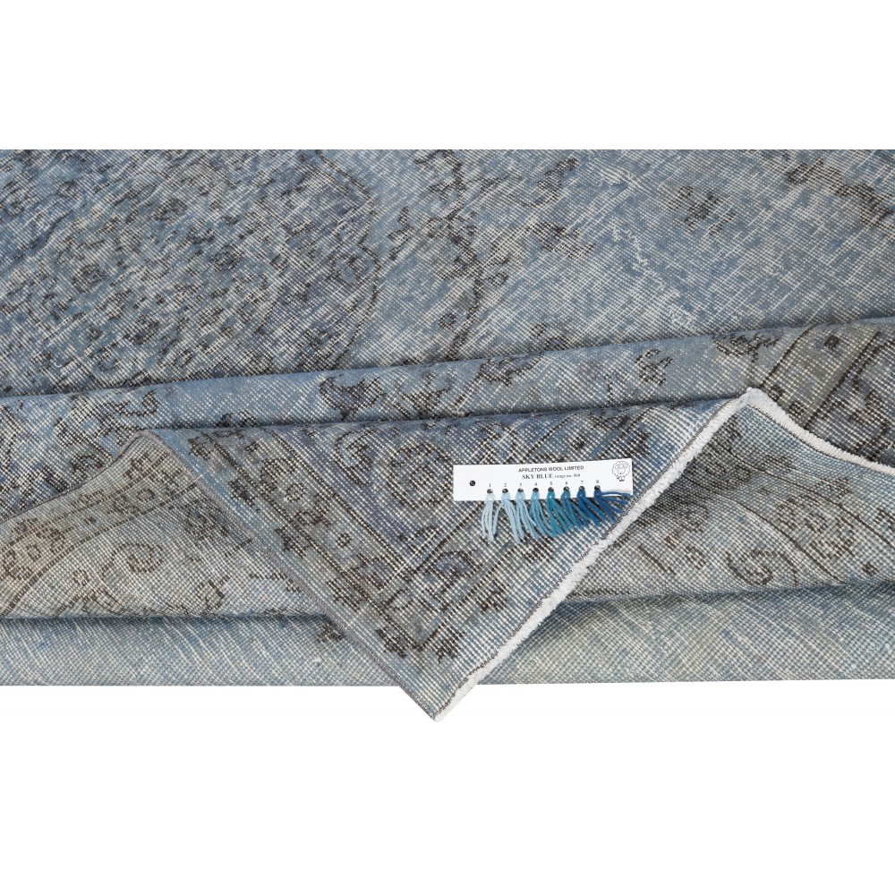 Hand-knotted Vintage Turkish Wool Area Rug Overdyed in Blue for Modern Interiors