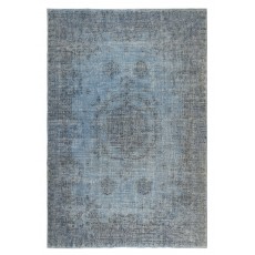 Hand-knotted Vintage Turkish Wool Area Rug Overdyed in Blue for Modern Interiors