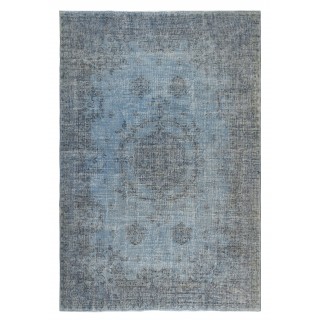 Hand-knotted Vintage Turkish Wool Area Rug Overdyed in Blue for Modern Interiors