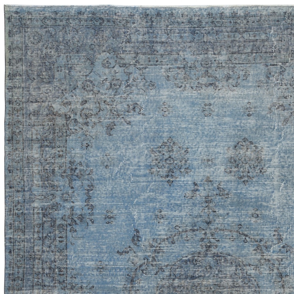 Hand-knotted Vintage Turkish Wool Area Rug Overdyed in Blue for Modern Interiors
