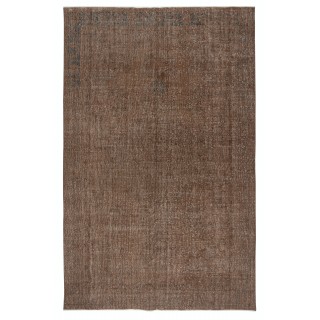 Vintage Handmade Turkish Wool Area Rug Redyed in Brown color for Modern Interiors