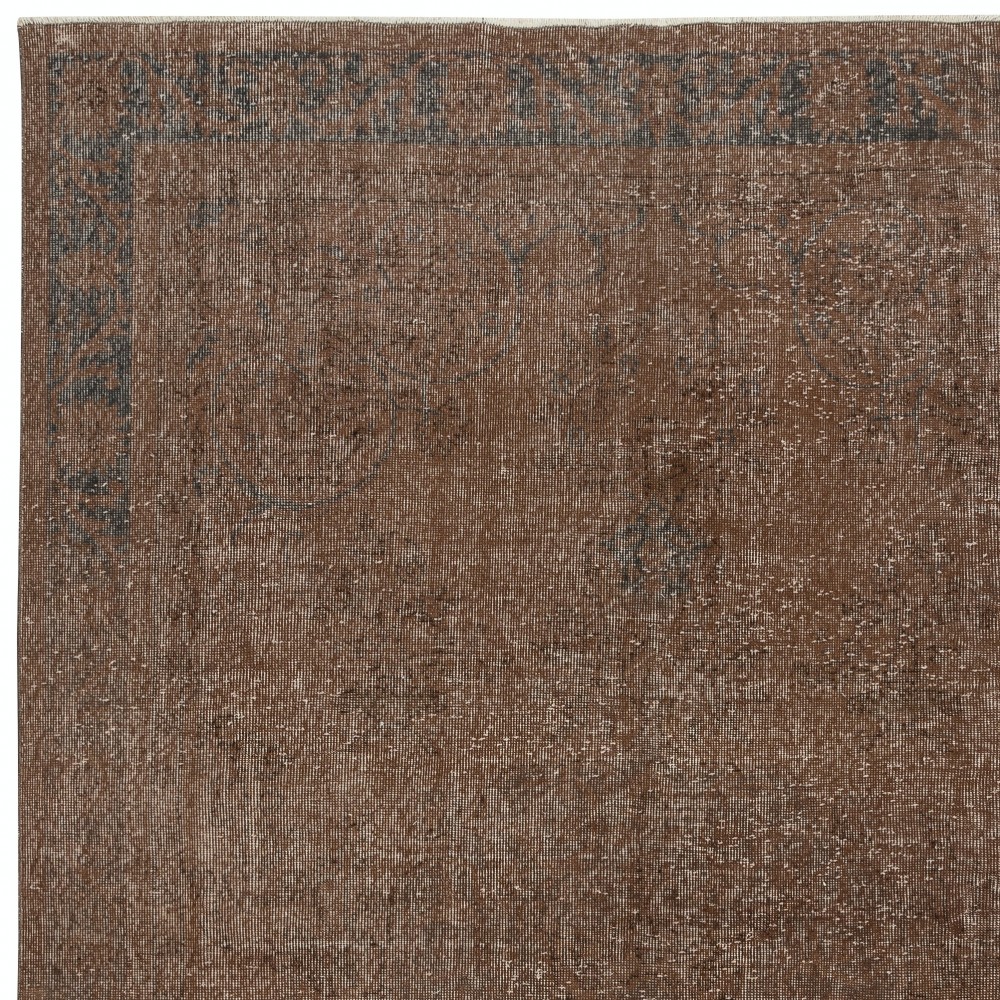 Vintage Handmade Turkish Wool Area Rug Redyed in Brown color for Modern Interiors