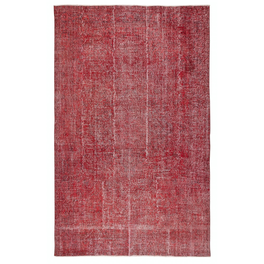 Vintage Handmade Turkish Wool Area Rug Redyed in Red for Modern Interiors Vintage Handmade Turkish Wool Area Rug Redyed in Red for Modern Interiors