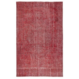 Vintage Handmade Turkish Wool Area Rug Redyed in Red for Modern Interiors