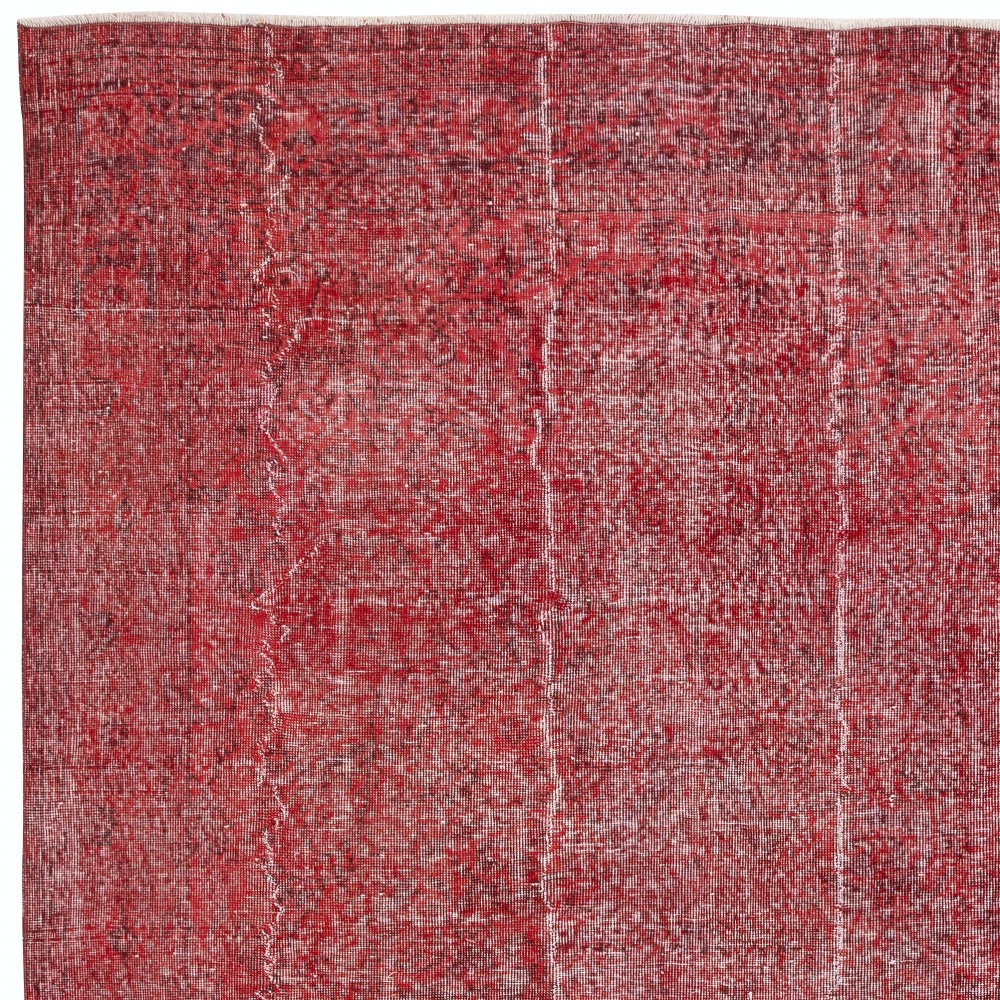 Vintage Handmade Turkish Wool Area Rug Redyed in Red for Modern Interiors Vintage Handmade Turkish Wool Area Rug Redyed in Red for Modern Interiors